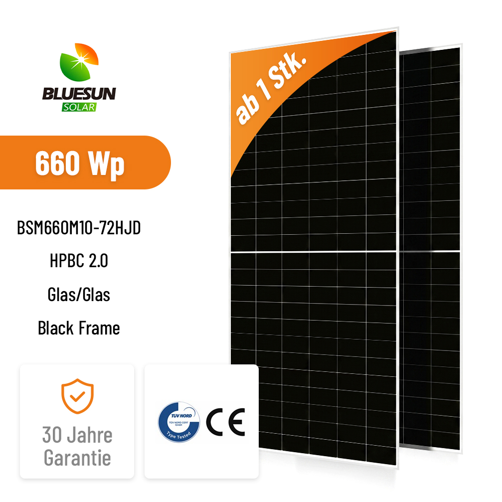 BLUESUN 660W BSM660M10-72HJD HPBC 2.0 Bifaziales Solarmodul Glas/Glas Black Frame