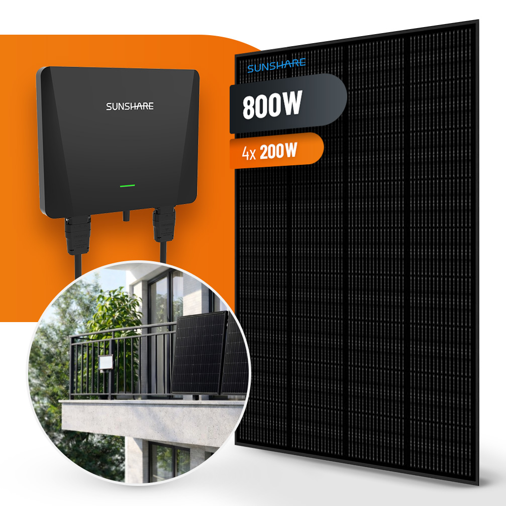 Sunshare Balkonkraftwerk 800W Gitterbalkon (4 Module, Halterung, Mikrowechselrichter)