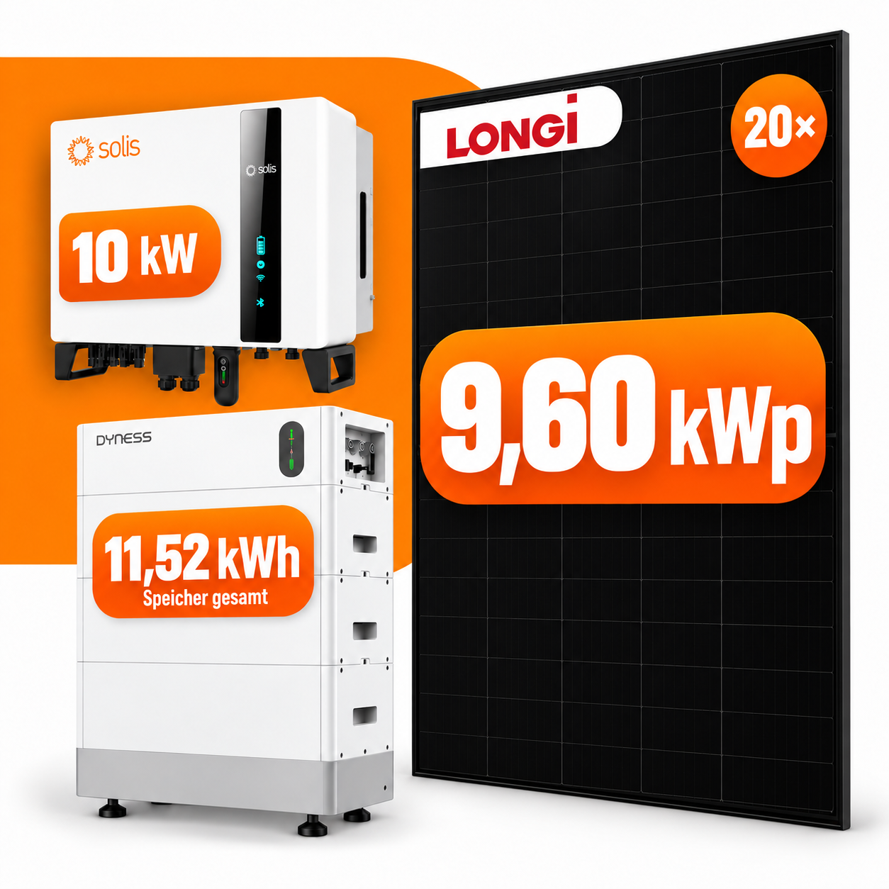 20x 480W Longi Photovoltaik Komplettanlage 9,6 kWp mit 11,52 kWh Speicher