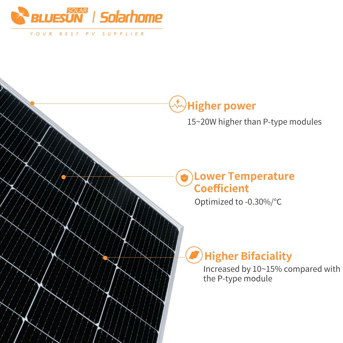 BLUESUN 730W BSM730G12-66HNH HJT HEX9 Hochleistungs-Bifazialmodul mit N-Typ HJT Glas/Glas Silver Frame